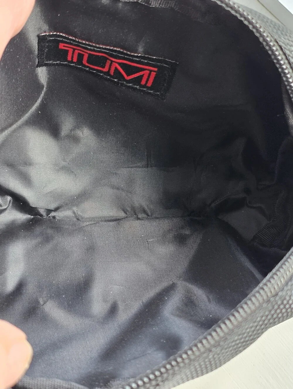 Tumi Black Nylon Small Toiletry Bag with Subtle Red Logo